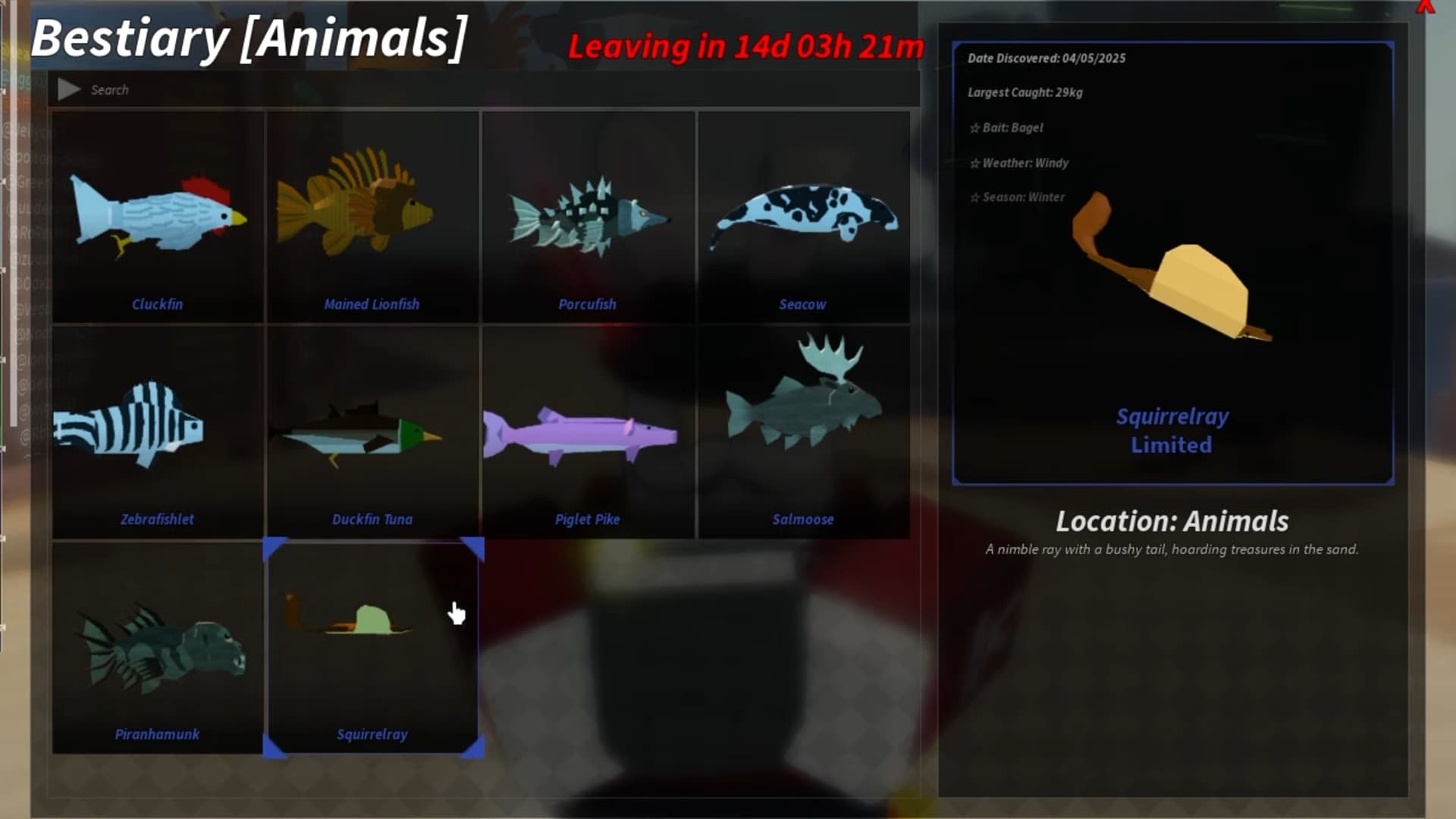All Fish in Animals Bestiary in Fisch (First Sea)
